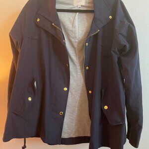 LOFT Navy Jacket Gold Zipper Drawstring Waist Size L